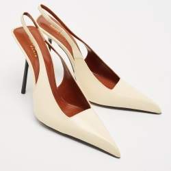 Pre Owned Saint Laurent Cream Leather Kiss Slingback Pumps Size 39