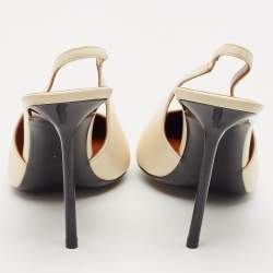 Pre Owned Saint Laurent Cream Leather Kiss Slingback Pumps Size 39