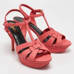 Saint Laurent Coral Pink Leather Tribute Sandals Size 39