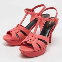 Saint Laurent Coral Pink Leather Tribute Sandals Size 39