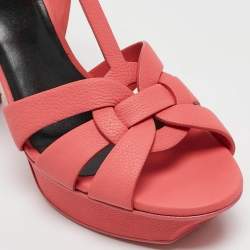 Saint Laurent Coral Pink Leather Tribute Sandals Size 39