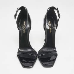Pre Owned Saint Laurent Black Patent Leather Opyum Sandals Size 39.5