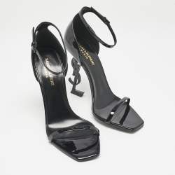 Pre Owned Saint Laurent Black Patent Leather Opyum Sandals Size 39.5