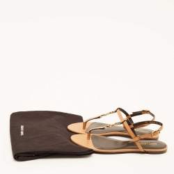 Saint Laurent Brown Leather Cassandra Flat Sandals Size 37