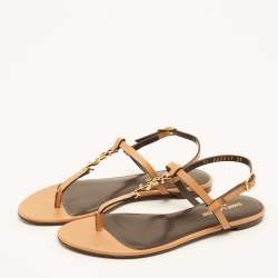Saint Laurent Brown Leather Cassandra Flat Sandals Size 37