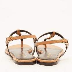 Saint Laurent Brown Leather Cassandra Flat Sandals Size 37