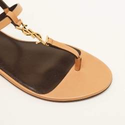 Saint Laurent Brown Leather Cassandra Flat Sandals Size 37