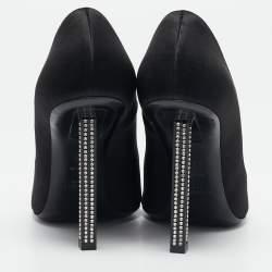 مملوكة مسبقًا حذاء كعب عالي سان لوران مقدمة مدببة كريستال مزين ساتان أسود تاور 110 مقاس 36