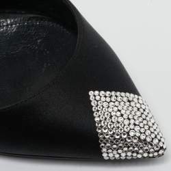 مملوكة مسبقًا حذاء كعب عالي سان لوران مقدمة مدببة كريستال مزين ساتان أسود تاور 110 مقاس 36