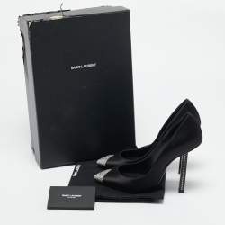 مملوكة مسبقًا حذاء كعب عالي سان  لوران مقدمة مدببة كريستال مزين ساتان أسود تاور 110 مقاس 36