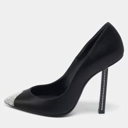 Saint Laurent Black Satin Crystal Embellished Tower 110 Pointed Toe Pumps Size 36
