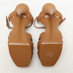 Saint Laurent Brown Leather Tribute Platform Sandals Size 40
