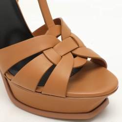 Saint Laurent Brown Leather Tribute Platform Sandals Size 40