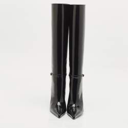 Saint Laurent Black Glazed Leather Vendome Knee Length Boots Size 39 