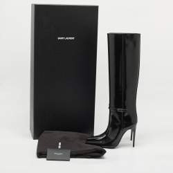 Saint Laurent Black Glazed Leather Vendome Knee Length Boots Size 39 