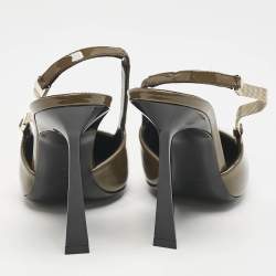 Saint Laurent Amber Green Patent Leather Blake Slingback Pumps Size 37
