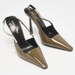Saint Laurent Amber Green Patent Leather Blake Slingback Pumps Size 37