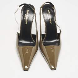 Saint Laurent Amber Green Patent Leather Blake Slingback Pumps Size 37