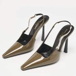 Saint Laurent Amber Green Patent Leather Blake Slingback Pumps Size 37