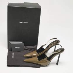 Saint Laurent Amber Green Patent Leather Blake Slingback Pumps Size 37