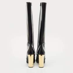 Saint Laurent Black Glazed Leather Auteuil Knee Length Boots Size 40