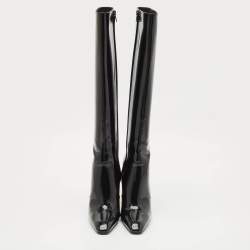 Saint Laurent Black Glazed Leather Auteuil Knee Length Boots Size 40