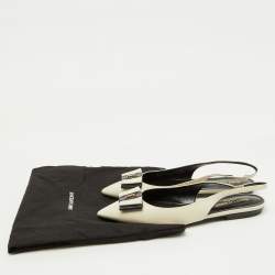 Saint Laurent White/Navy Blue Leather Anais Slingback Flats Size 37