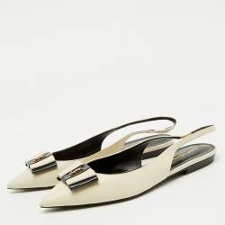 Saint Laurent White/Navy Blue Leather Anais Slingback Flats Size 37