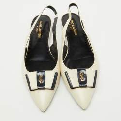 Saint Laurent White/Navy Blue Leather Anais Slingback Flats Size 37