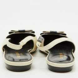 Saint Laurent White/Navy Blue Leather Anais Slingback Flats Size 37