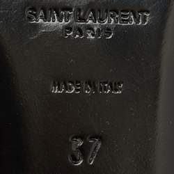Saint Laurent White/Navy Blue Leather Anais Slingback Flats Size 37