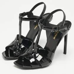 Pre Owned Saint Laurent Black Patent Leather Tribute Sandals Size 38