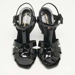 Pre Owned Saint Laurent Black Patent Leather Tribute Sandals Size 38