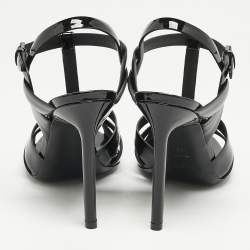 Pre Owned Saint Laurent Black Patent Leather Tribute Sandals Size 38