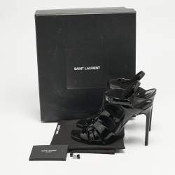 Pre Owned Saint Laurent Black Patent Leather Tribute Sandals Size 38