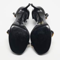 Pre Owned صندل سان لوران جلد لامع أسود أويوم مقاس 40