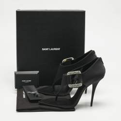 Pre Owned Saint Laurent Black Satin Sean 110Thong Sandals Size 39