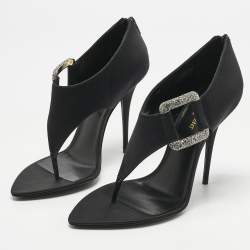 Pre Owned Saint Laurent Black Satin Sean 110Thong Sandals Size 39