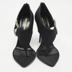 Pre Owned Saint Laurent Black Satin Sean 110Thong Sandals Size 39