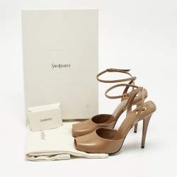 Pre Owned Saint Laurent Brown Leather La Scandale Peep Toe Pumps Size 40