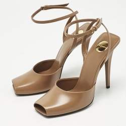 Pre Owned Saint Laurent Brown Leather La Scandale Peep Toe Pumps Size 40