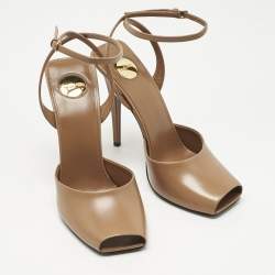 Pre Owned Saint Laurent Brown Leather La Scandale Peep Toe Pumps Size 40