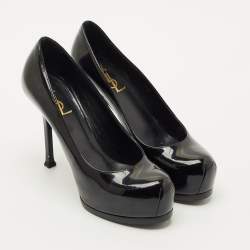 Pre Owned Saint Laurent Black Patent Tribtoo Pumps Size 36.5