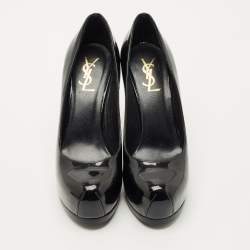 Pre Owned Saint Laurent Black Patent Tribtoo Pumps Size 36.5