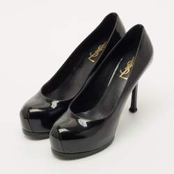 Pre Owned Saint Laurent Black Patent Tribtoo Pumps Size 36.5