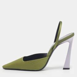 Pre Owned Saint Laurent Green Fabric Blade Slingback Pumps Size 39