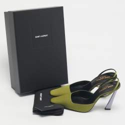 Pre Owned Saint Laurent Green Fabric Blade Slingback Pumps Size 39