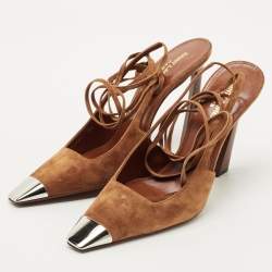 Pre Owned Saint Laurent Brown Suede Blade Slingback Pumps Size 39