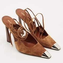 Pre Owned Saint Laurent Brown Suede Blade Slingback Pumps Size 39