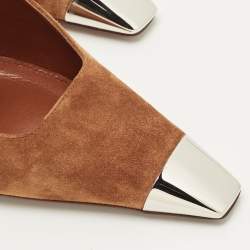 Pre Owned Saint Laurent Brown Suede Blade Slingback Pumps Size 39